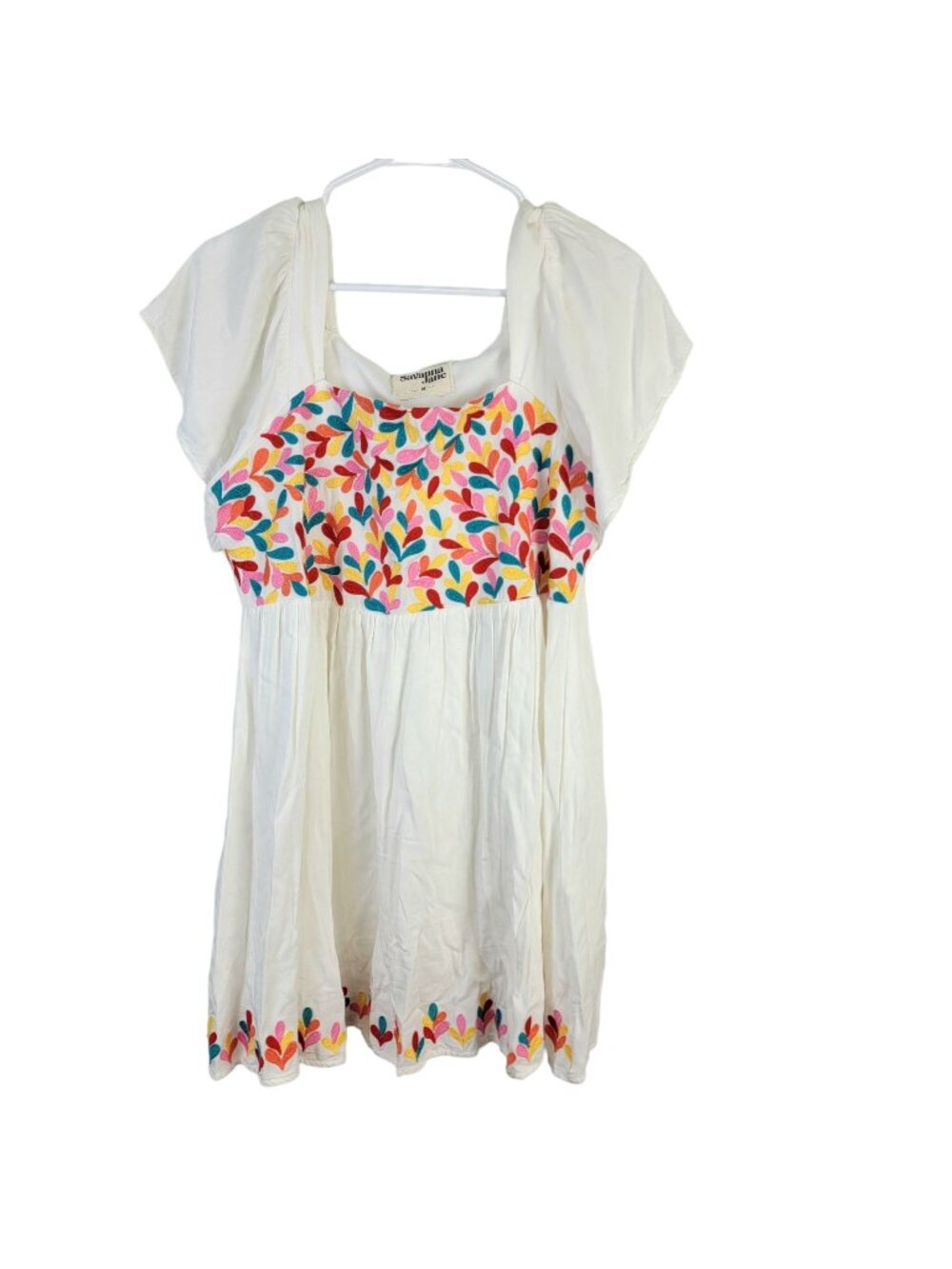 Savanna Jane Babydoll Mini Dress Women Medium 8 10 Embroidered White Summer Fun